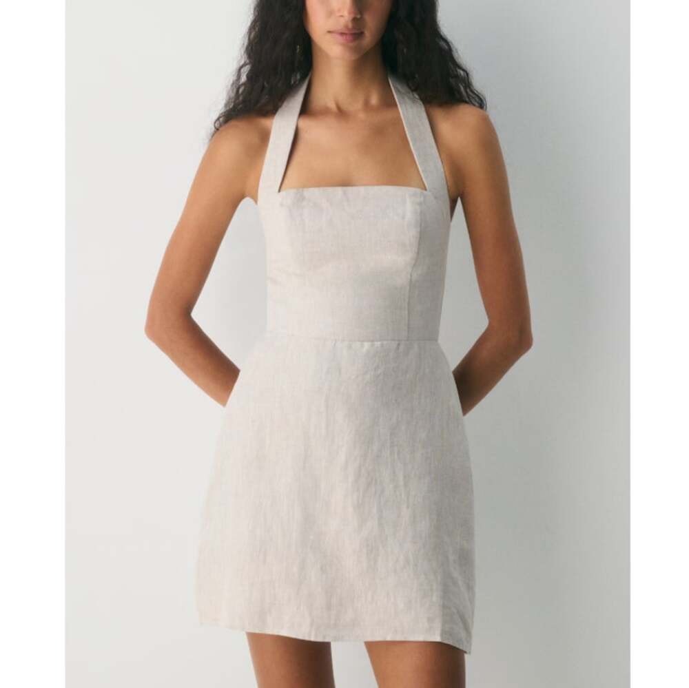 Aritzia Wilfred Whisper Linen Mini Halter Dress Undyed Ecru Size 4